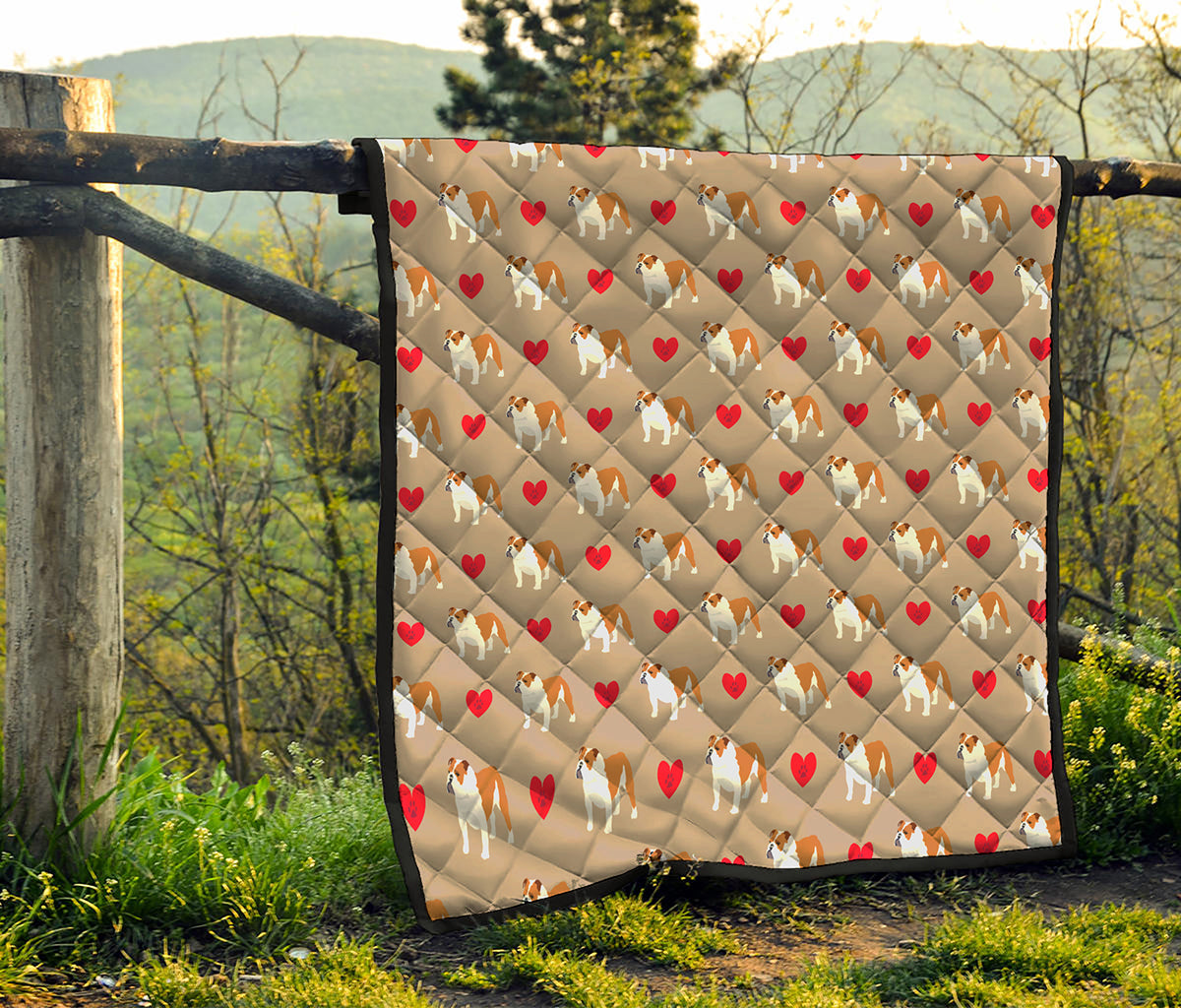 Love English Bulldog Pattern Print Quilt