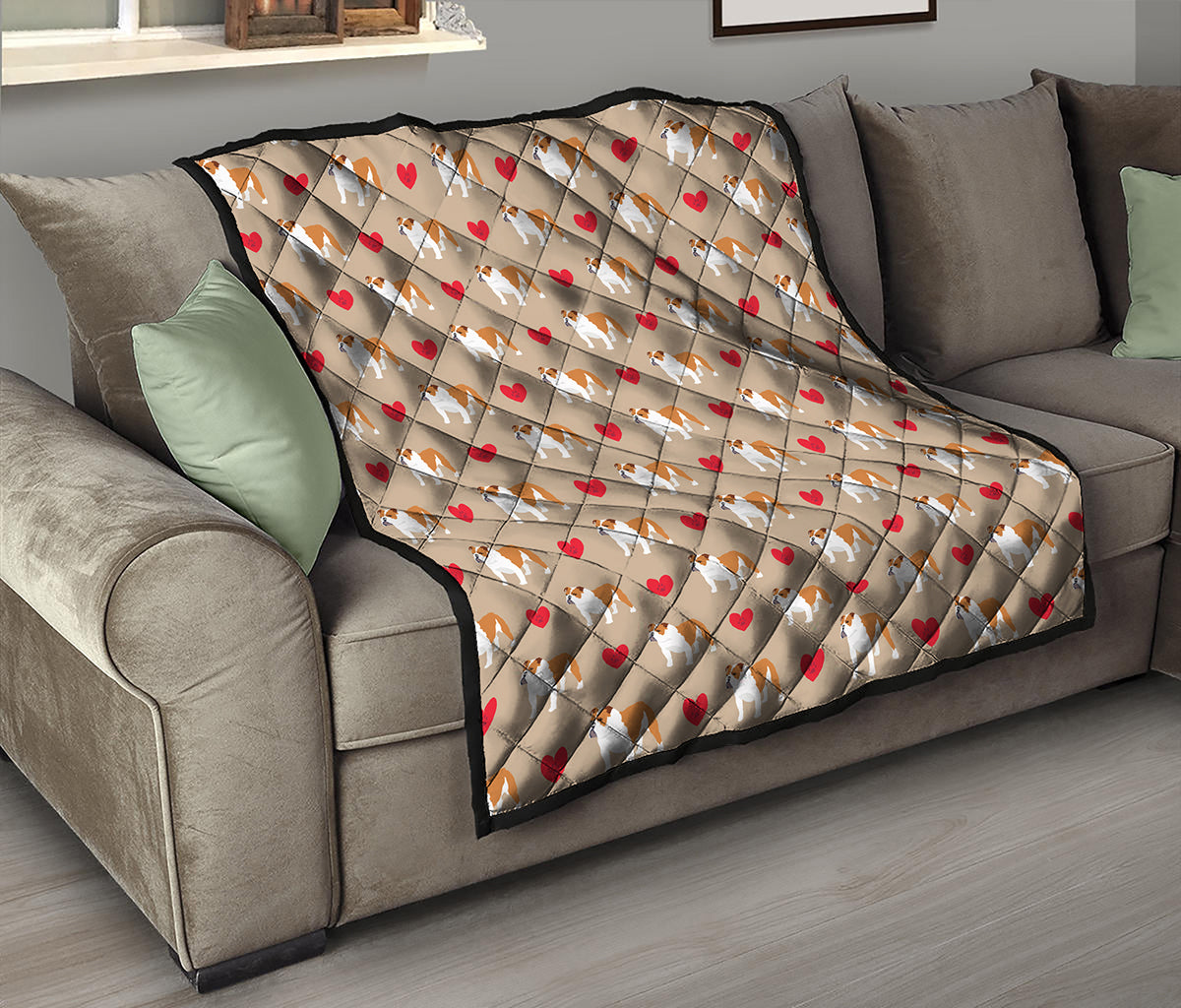 Love English Bulldog Pattern Print Quilt