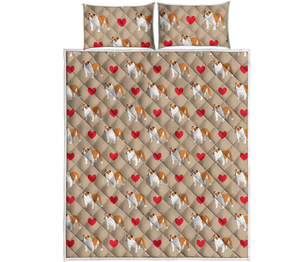 Love English Bulldog Pattern Print Quilt Bed Set