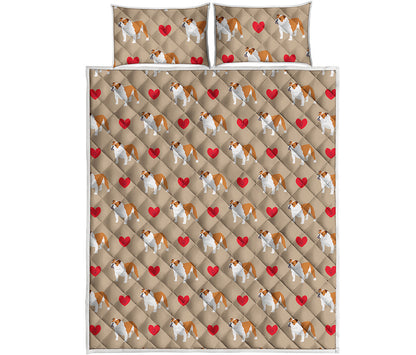 Love English Bulldog Pattern Print Quilt Bed Set