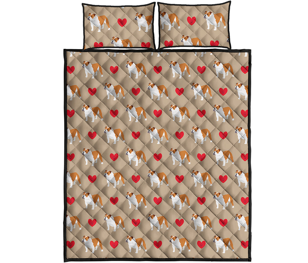 Love English Bulldog Pattern Print Quilt Bed Set