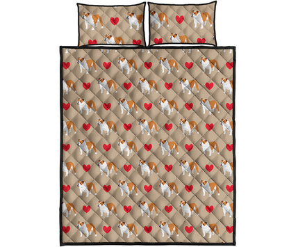 Love English Bulldog Pattern Print Quilt Bed Set