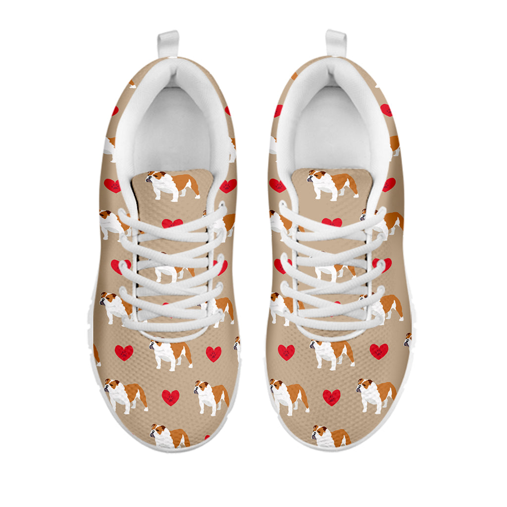 Love English Bulldog Pattern Print White Sneakers