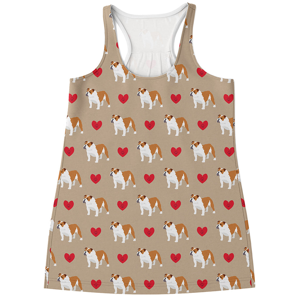 Love English Bulldog Pattern Print Women's Racerback Tank Top