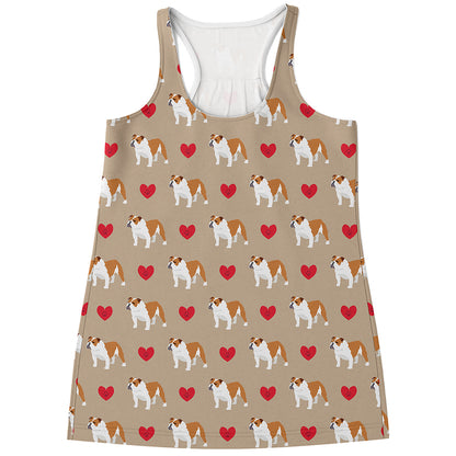 Love English Bulldog Pattern Print Women's Racerback Tank Top