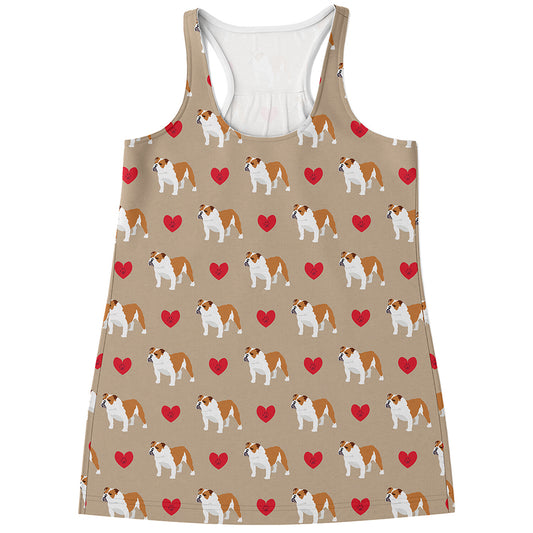 Love English Bulldog Pattern Print Women's Racerback Tank Top