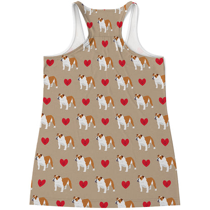 Love English Bulldog Pattern Print Women's Racerback Tank Top