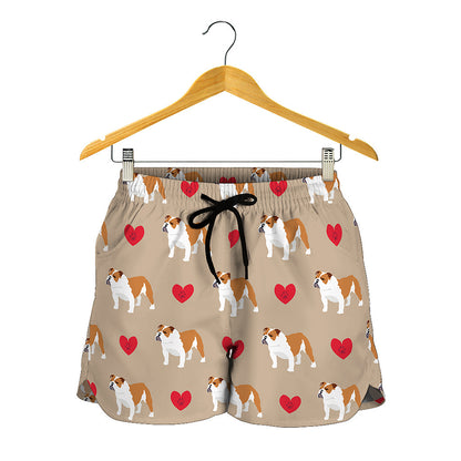 Love English Bulldog Pattern Print Women's Shorts