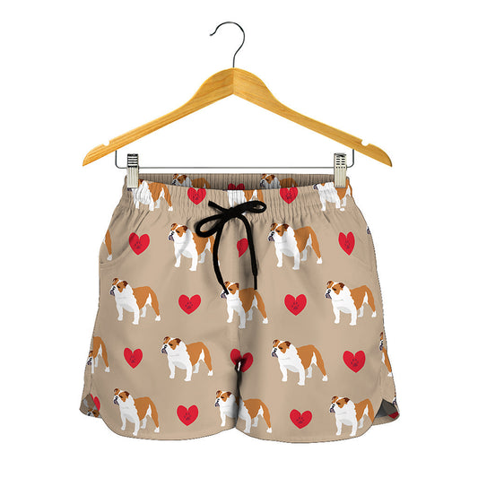Love English Bulldog Pattern Print Women's Shorts