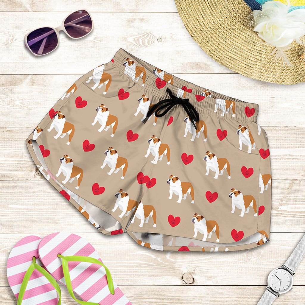 Love English Bulldog Pattern Print Women's Shorts