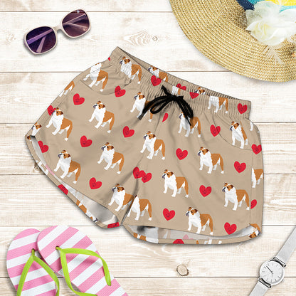 Love English Bulldog Pattern Print Women's Shorts