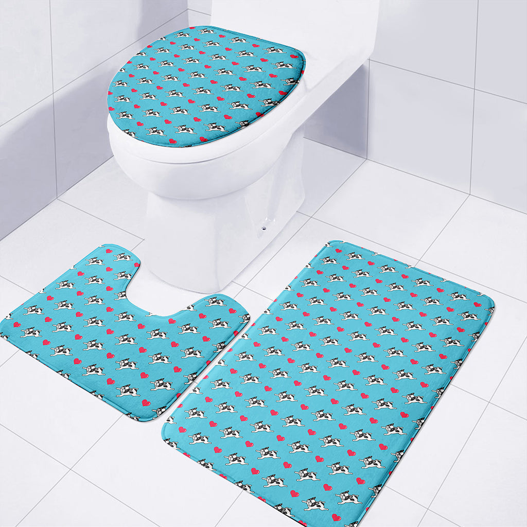 Love French Bulldog Pattern Print 3 Piece Bath Mat Set