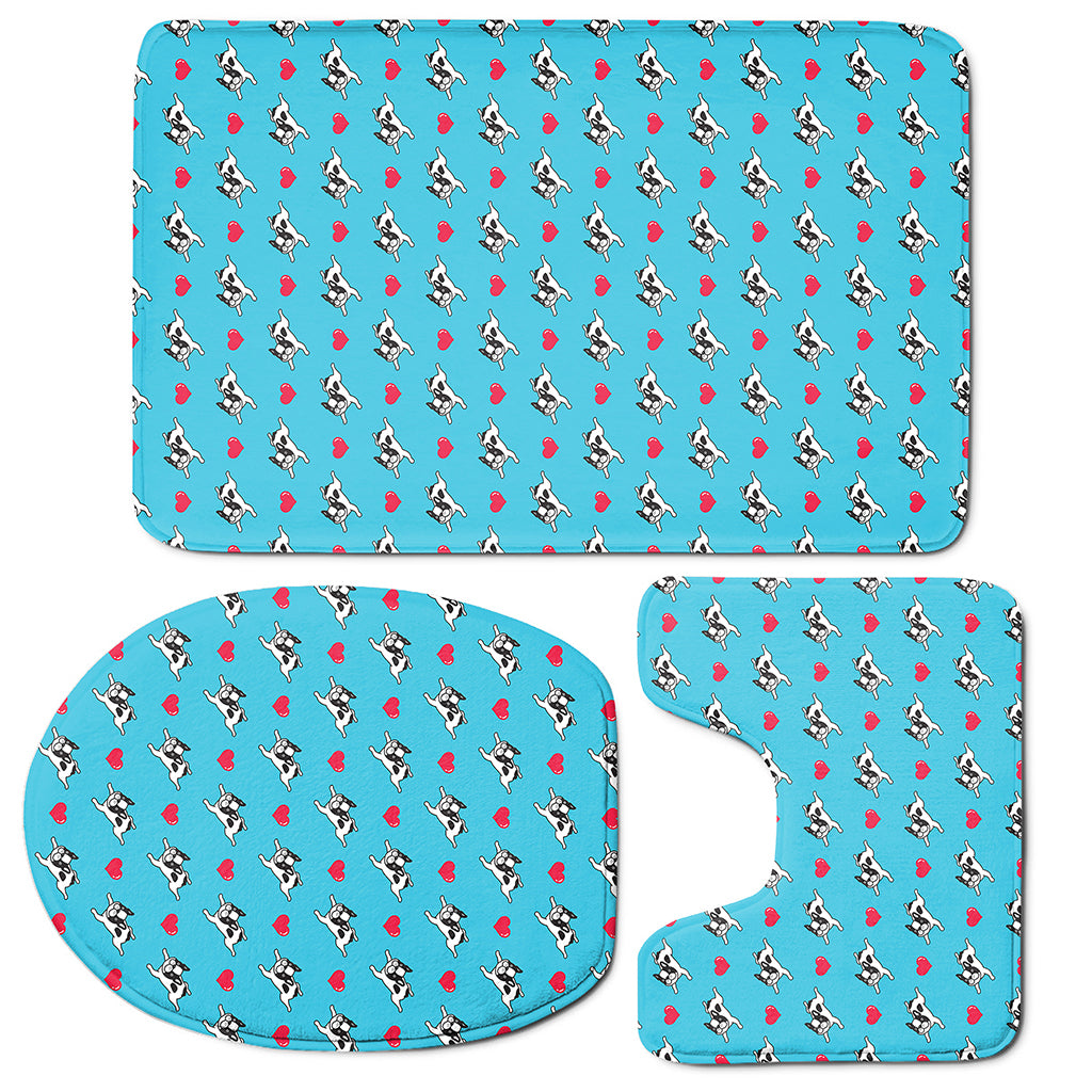 Love French Bulldog Pattern Print 3 Piece Bath Mat Set