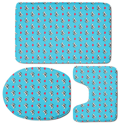 Love French Bulldog Pattern Print 3 Piece Bath Mat Set