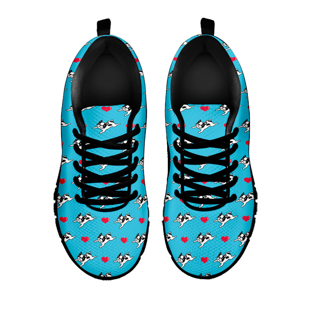 Love French Bulldog Pattern Print Black Sneakers