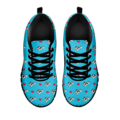Love French Bulldog Pattern Print Black Sneakers