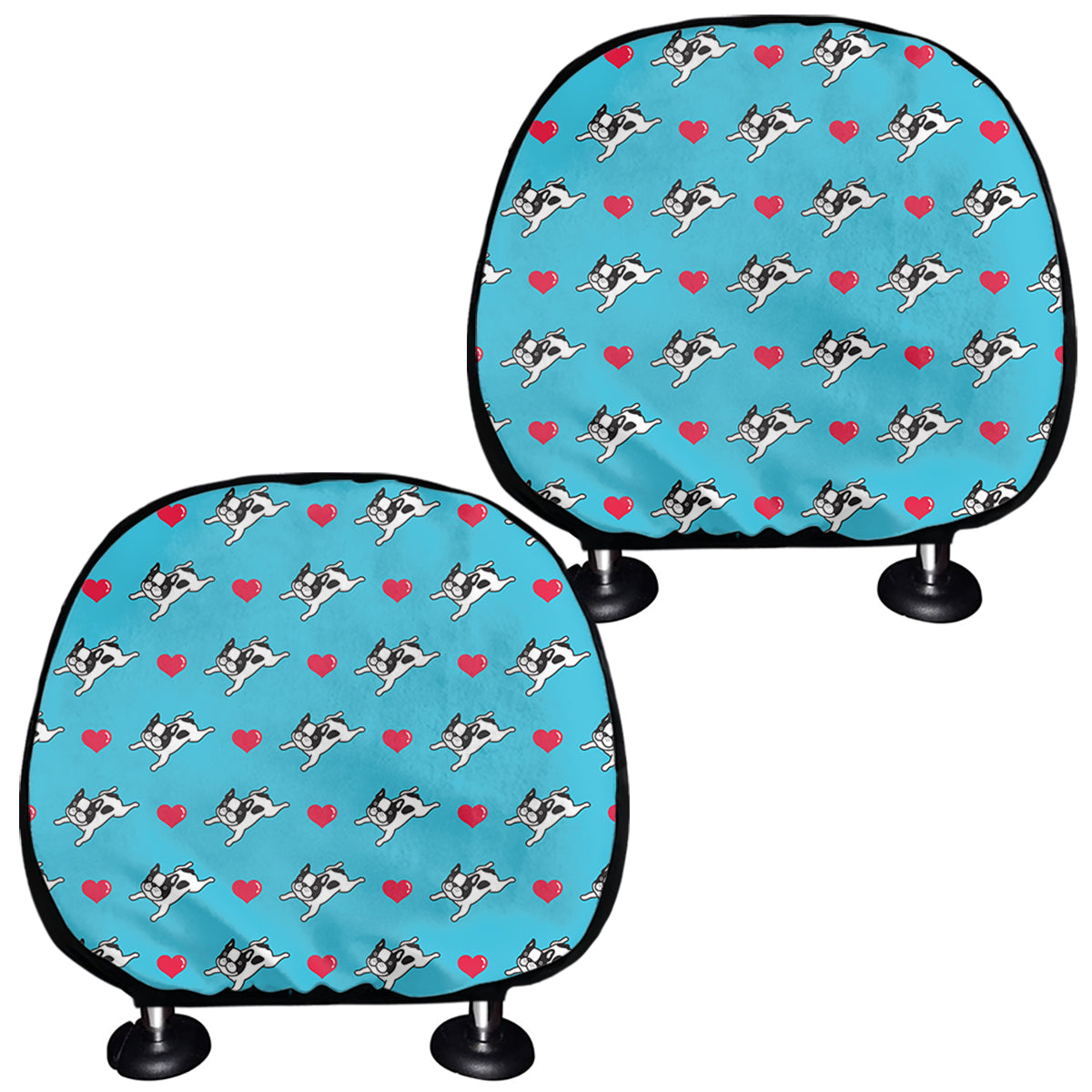 Love French Bulldog Pattern Print Car Headrest Covers