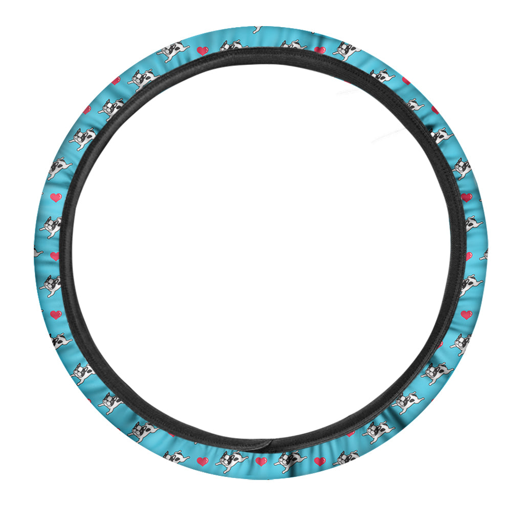 Love French Bulldog Pattern Print Car Steering Wheel Cover