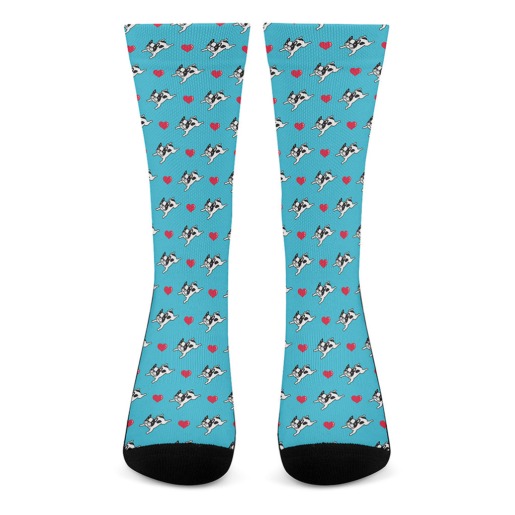 Love French Bulldog Pattern Print Crew Socks