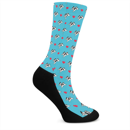 Love French Bulldog Pattern Print Crew Socks