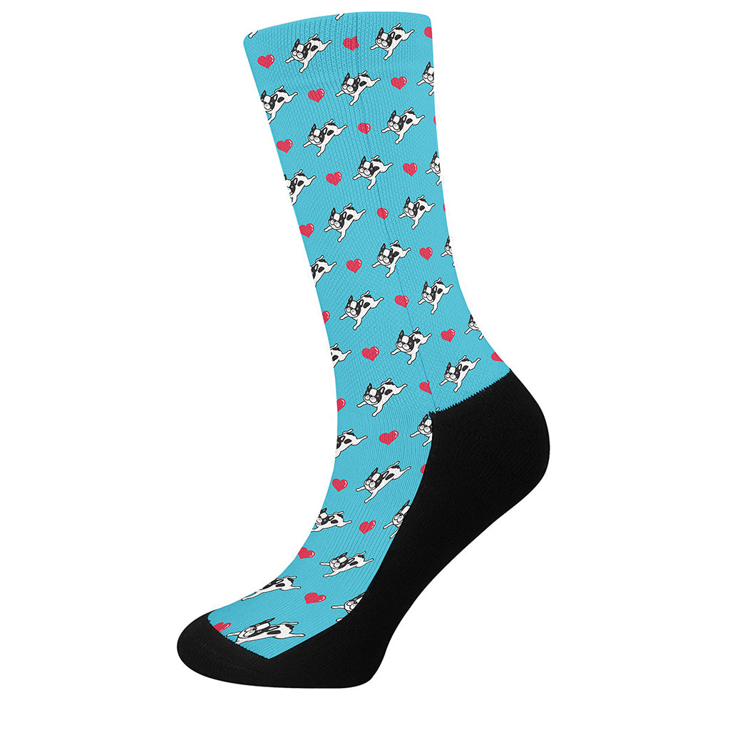 Love French Bulldog Pattern Print Crew Socks
