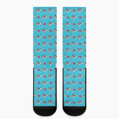 Love French Bulldog Pattern Print Crew Socks