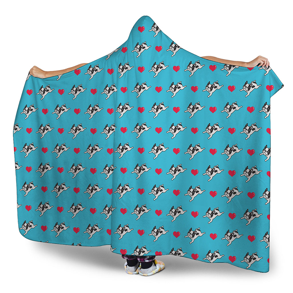 Love French Bulldog Pattern Print Hooded Blanket
