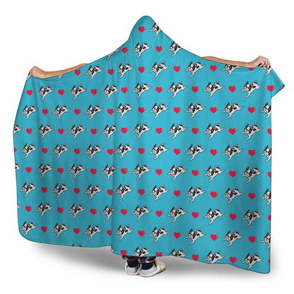 Love French Bulldog Pattern Print Hooded Blanket