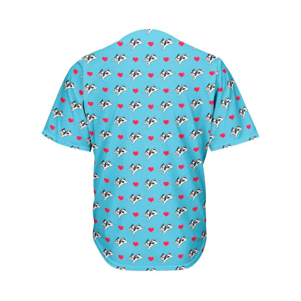 Love French Bulldog Pattern Print Men's Baseball Jersey