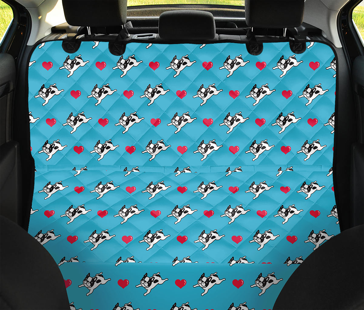 Love French Bulldog Pattern Print Pet Car Back Seat Cover