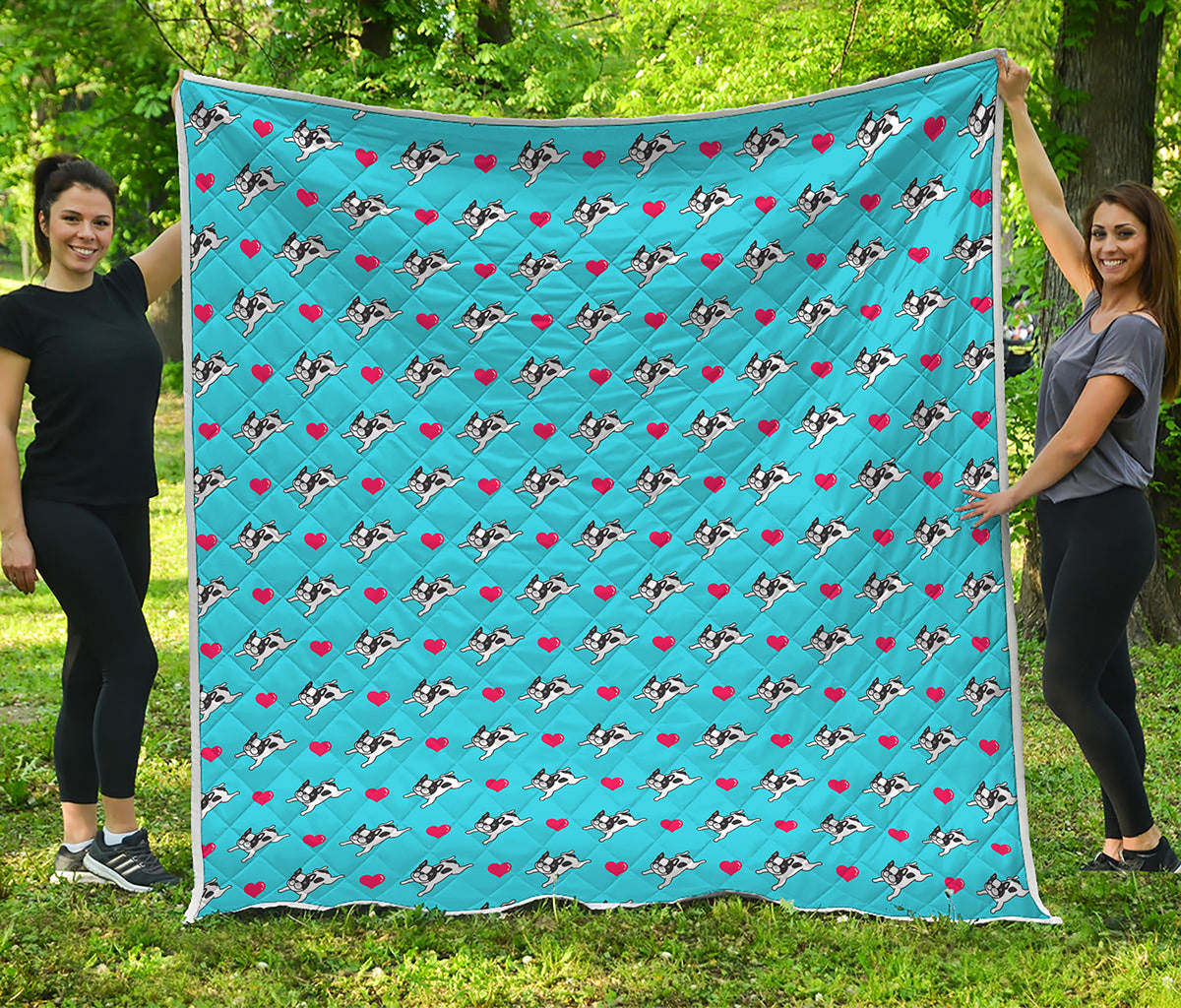 Love French Bulldog Pattern Print Quilt