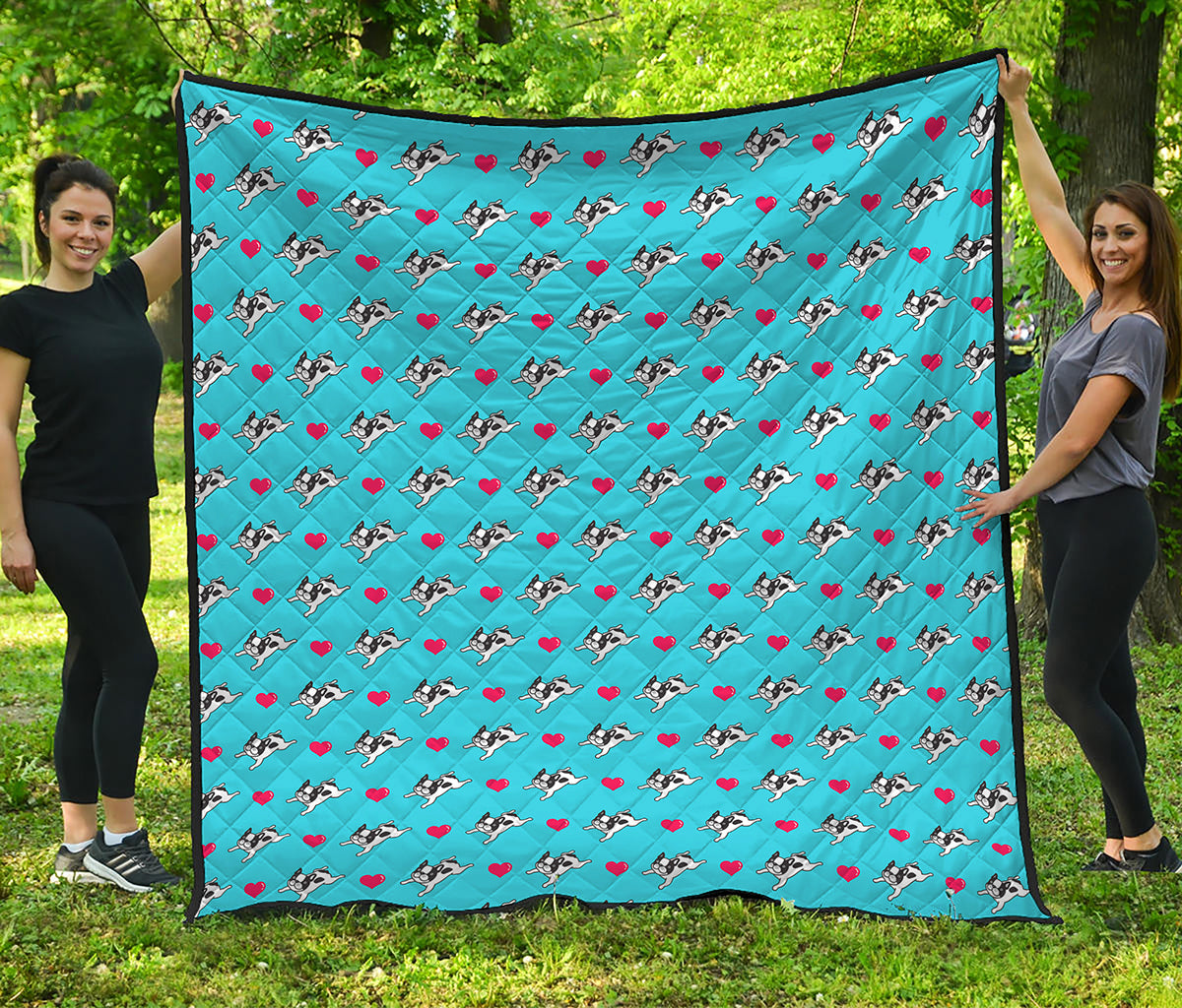 Love French Bulldog Pattern Print Quilt