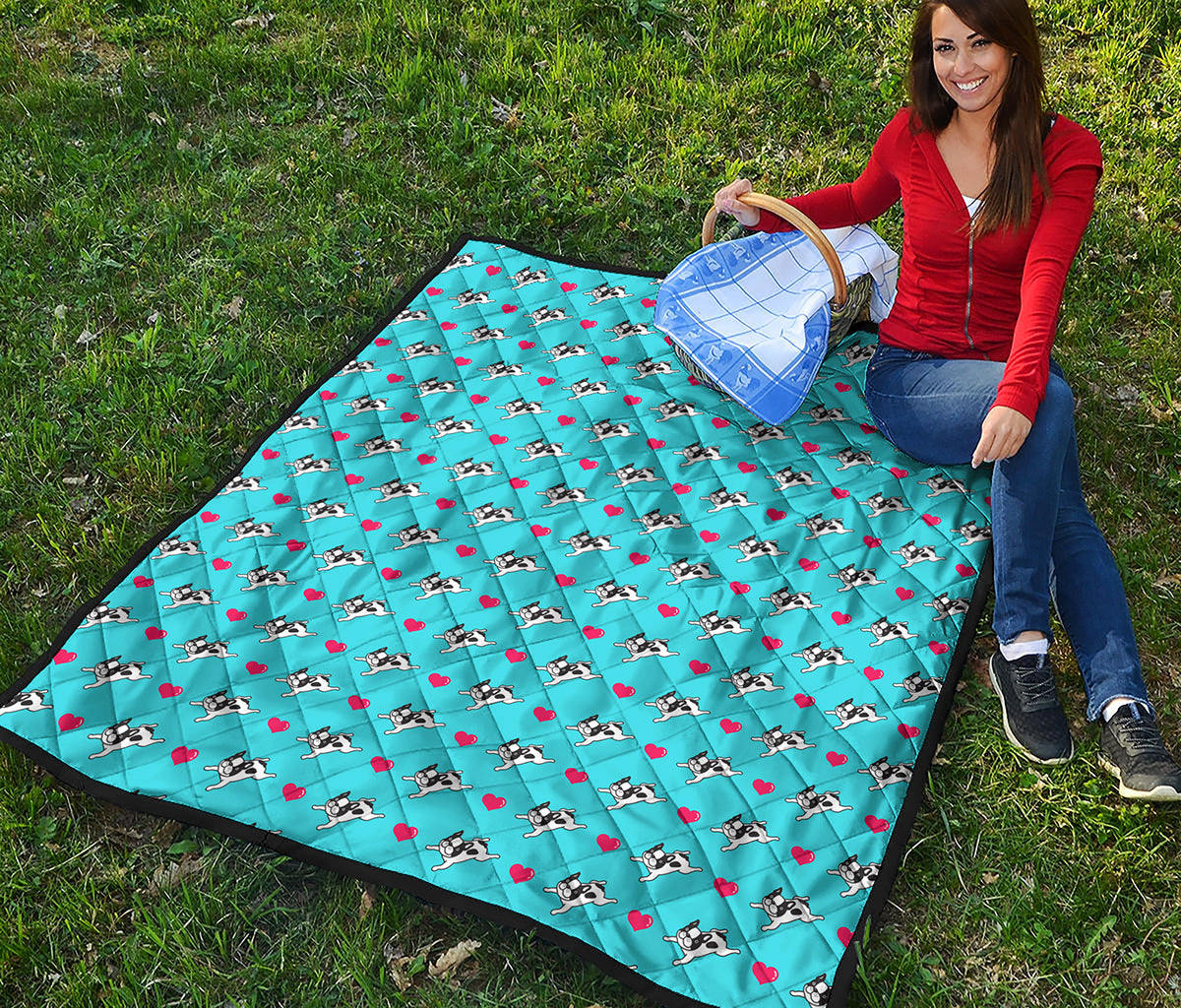 Love French Bulldog Pattern Print Quilt