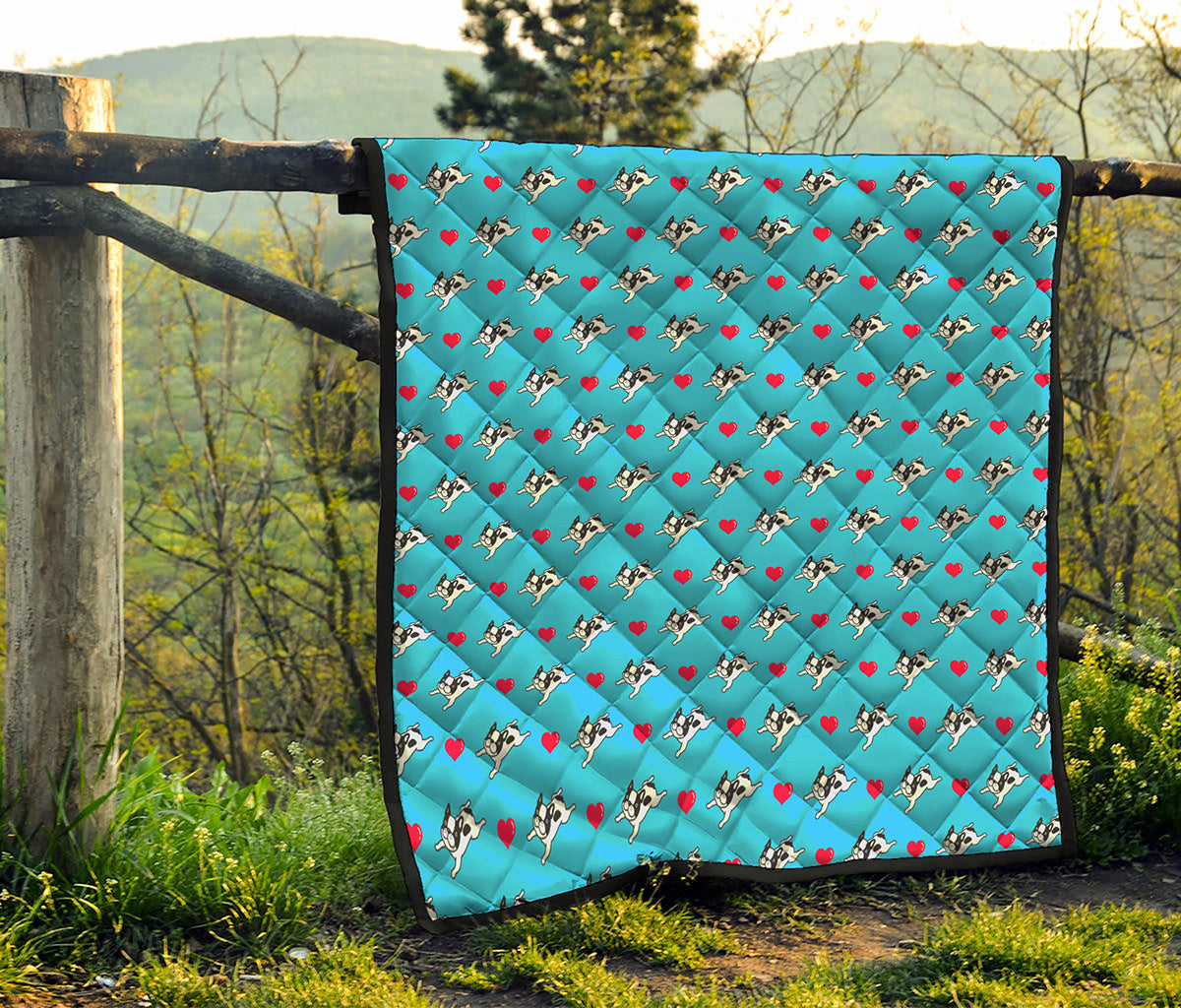 Love French Bulldog Pattern Print Quilt