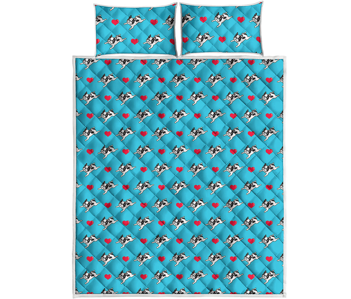 Love French Bulldog Pattern Print Quilt Bed Set
