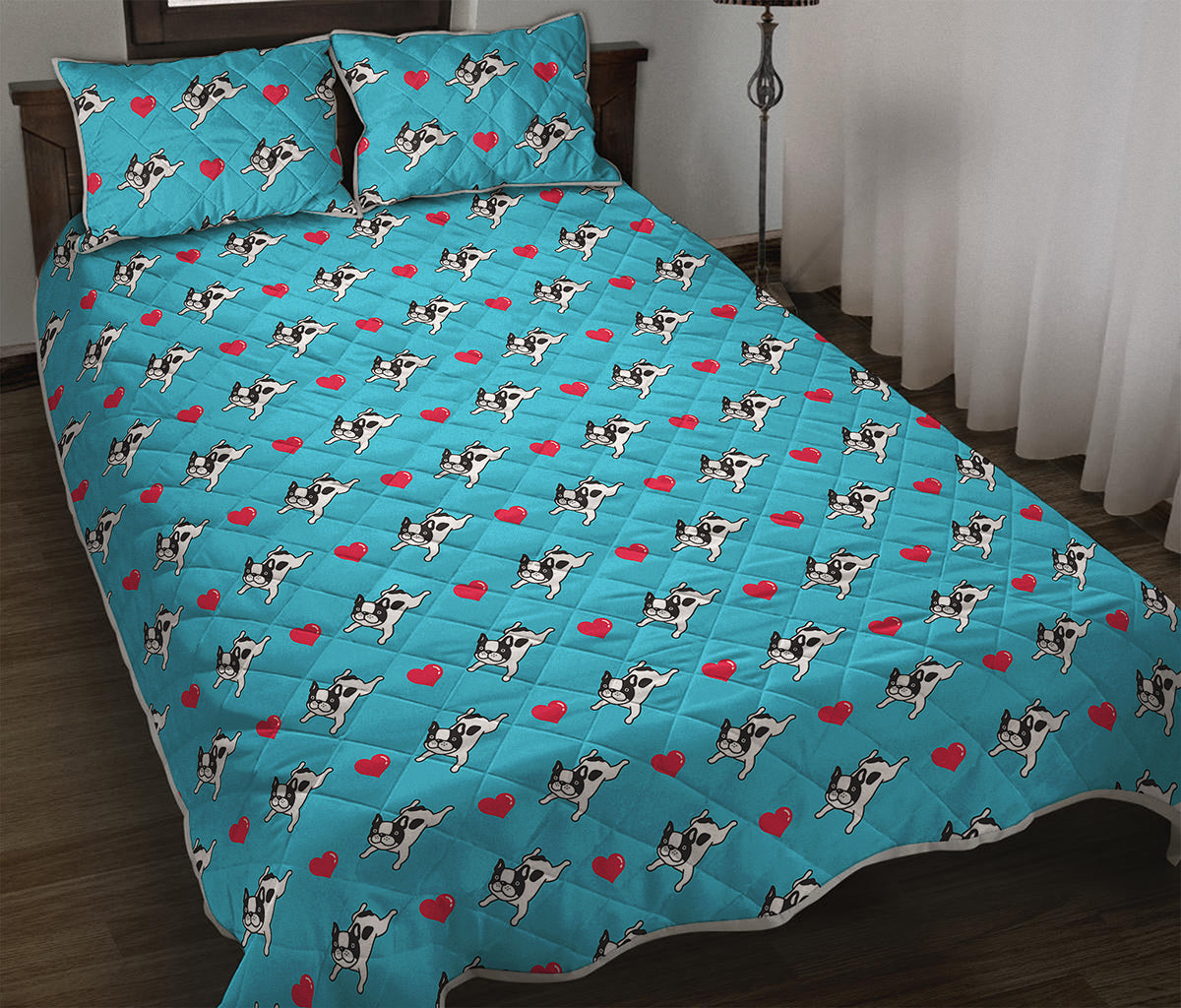 Love French Bulldog Pattern Print Quilt Bed Set