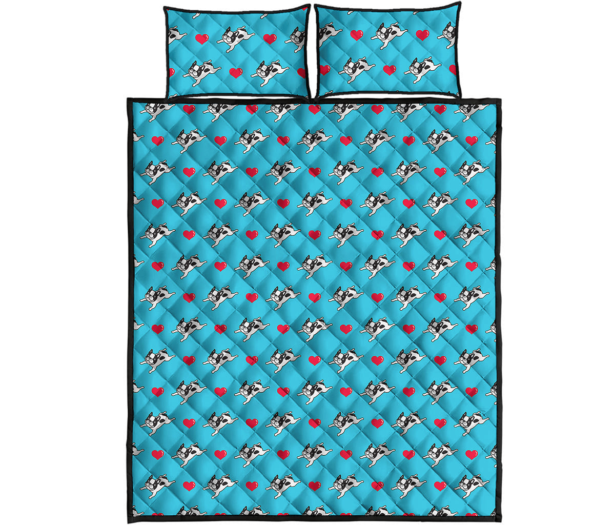 Love French Bulldog Pattern Print Quilt Bed Set