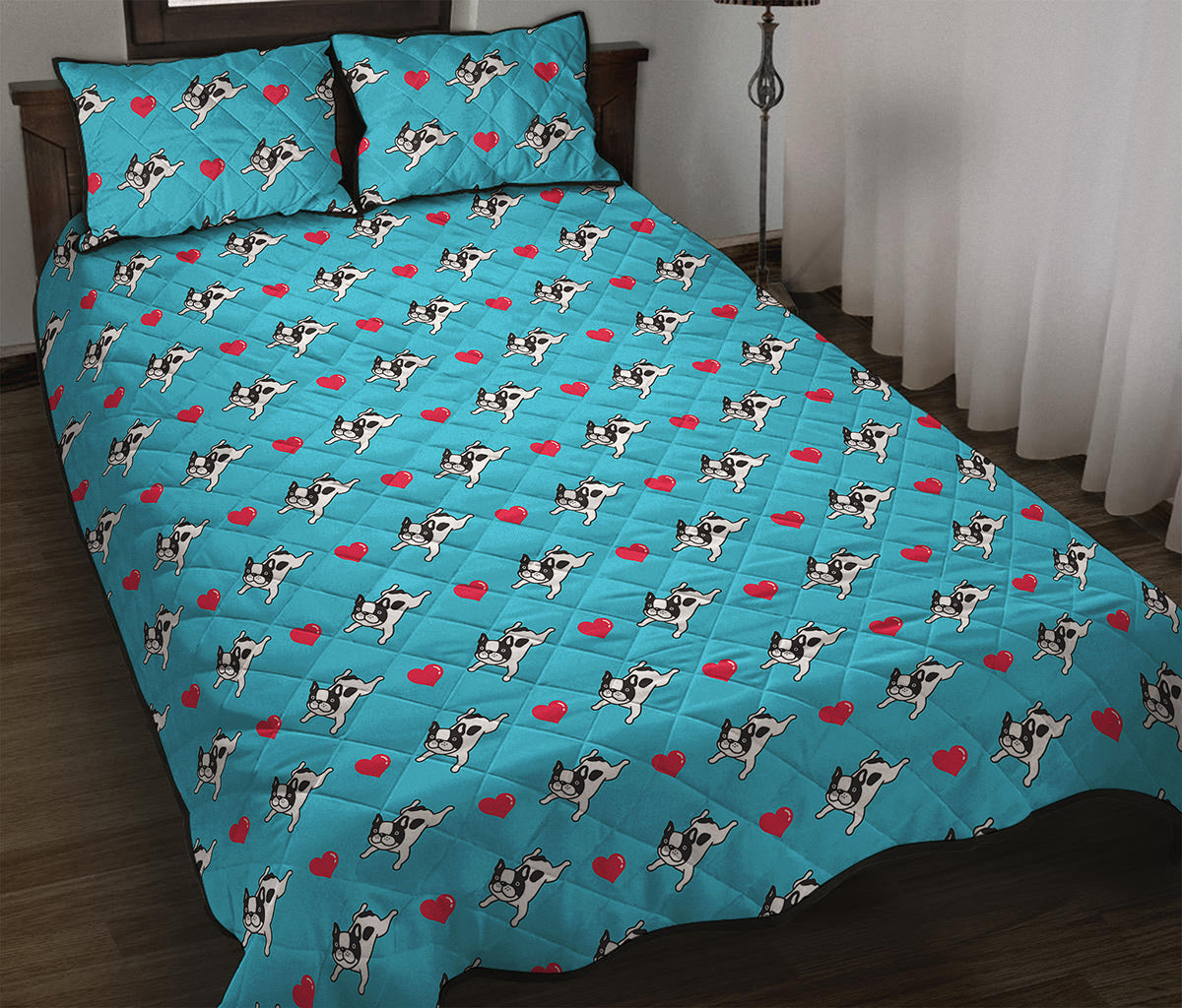 Love French Bulldog Pattern Print Quilt Bed Set