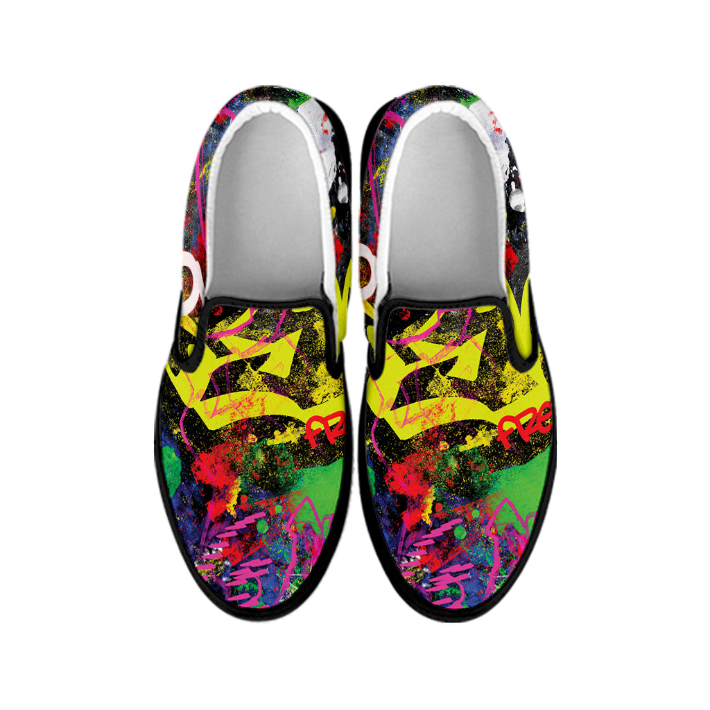 Love NYC Graffiti Print Black Slip On Shoes