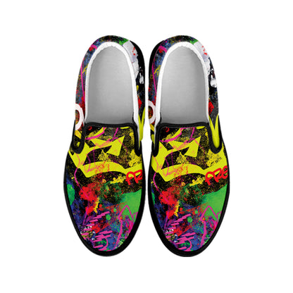 Love NYC Graffiti Print Black Slip On Shoes