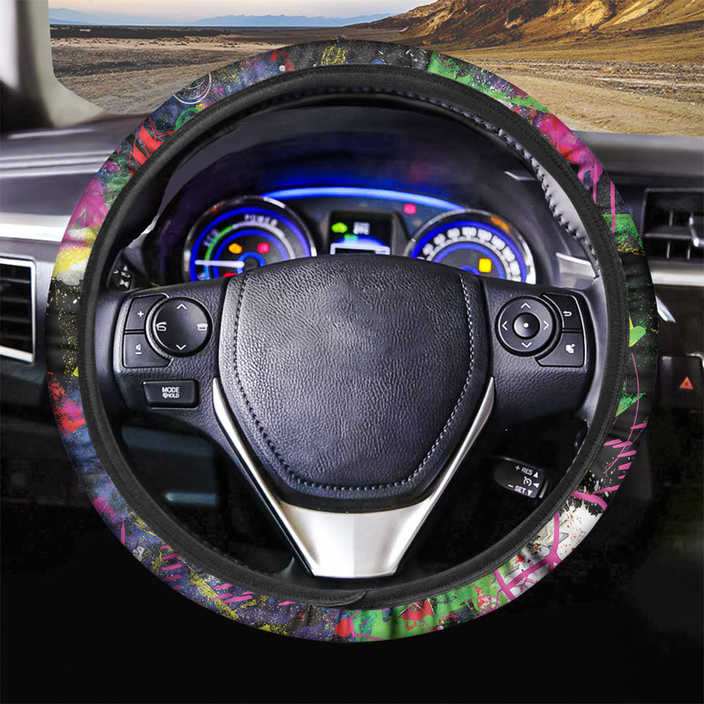 Love NYC Graffiti Print Car Steering Wheel Cover