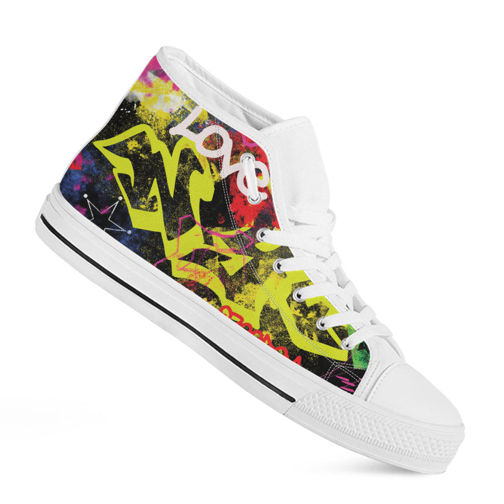 Love NYC Graffiti Print White High Top Shoes