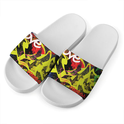 Love NYC Graffiti Print White Slide Sandals