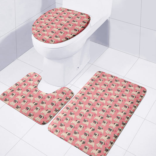 Love Pug Pattern Print 3 Piece Bath Mat Set