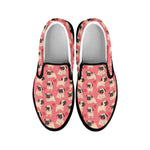 Love Pug Pattern Print Black Slip On Shoes
