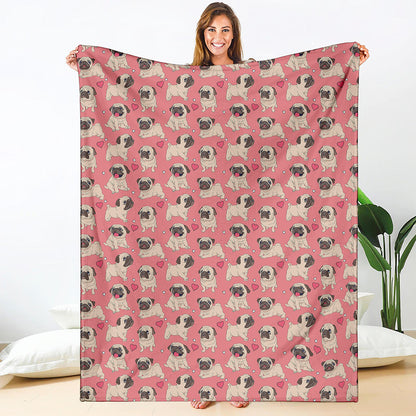 Love Pug Pattern Print Blanket