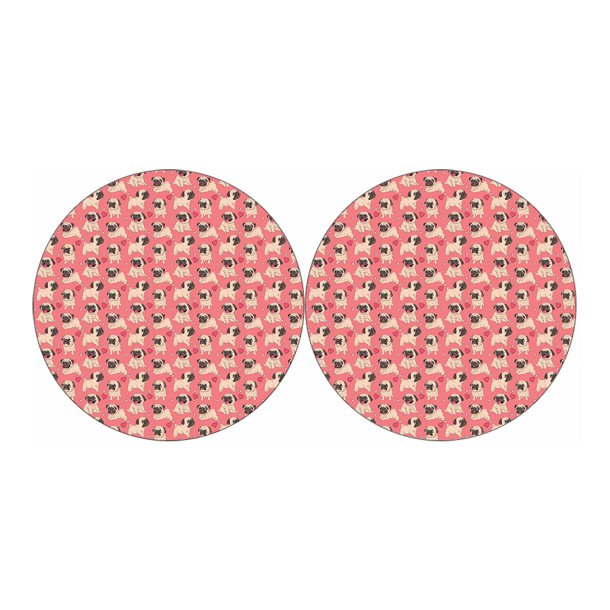 Love Pug Pattern Print Car Coasters