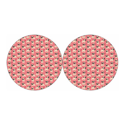 Love Pug Pattern Print Car Coasters