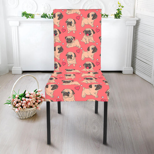 Love Pug Pattern Print Dining Chair Slipcover
