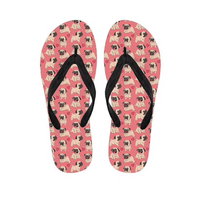 Love Pug Pattern Print Flip Flops